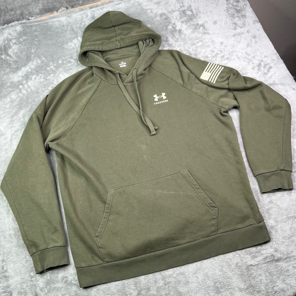 Under Armour Freedom Rival Hoodie Mens XL Green Fleece American Flag Graphic - Picture 3 of 12